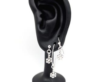 Dainty Sterling Silver Snowflake Dangle Earrings - 3 Styles, Holiday Earrings, Christmas Earrings