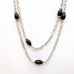 34&quot; sterlingzilver, 18 kt goud en zwarte onyx ketting gesigneerd door David Yurman