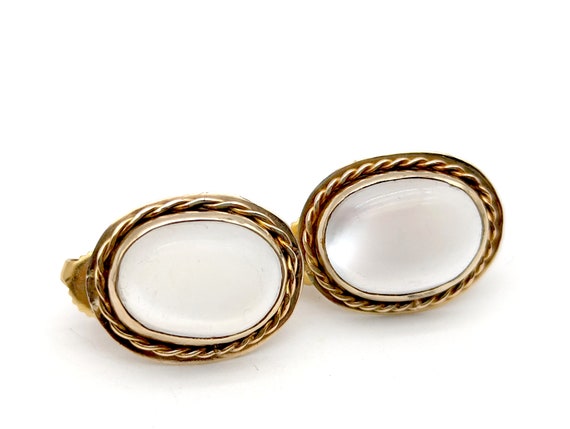 Antique 14k Gold & Moonstone Stud Earrings - 3/4" - image 5