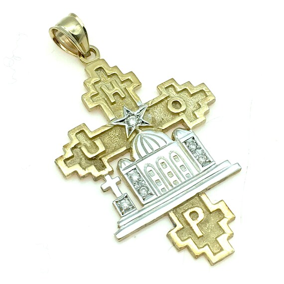 Vintage 10k Yellow Gold & Diamond Orthodox Cross … - image 1