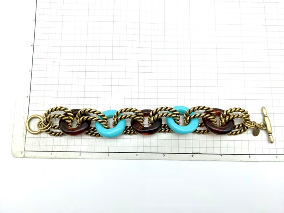 Vintage Faux Turquoise & Brass Chico's Chunky Lin… - image 10