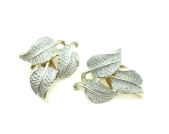 Signed Emmons Silver and Gold Leaf Clip Earrings