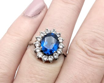 Sterling Silver & Blue CZ Solitaire Ring - Size 7.25