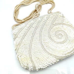 Vintage Swirled White Sequined Beaded Evening Bag / Clutch by LaRegale