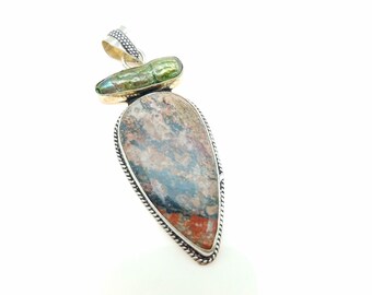 Vintage Sterling Silver, Pearl & Agate Statement Pendant