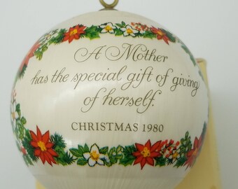 1980 Hallmark, "Mother," Satin Ball Ornament, in Original Box  - Poinsettia Design
