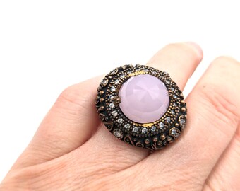 Heavy Vintage Rose Quartz, Sterling Silver & Copper Ring - Size 7.25