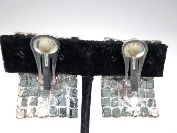 Large Rectangular Pave Rhinestone Clip Earrings -… - image 6