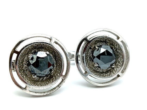 Vintage Sterling Silver & Hematite Cufflinks - 21… - image 2