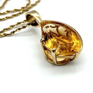 One of a Kind 14K Gold & 18 Carat Honey Orange Fantasy Cut Citrine Pendant or Necklace - 18&quot;