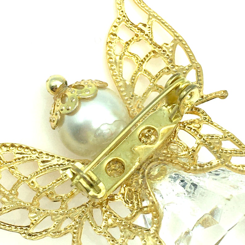 Vintage Gold Tone /& Crystal Angel Brooch