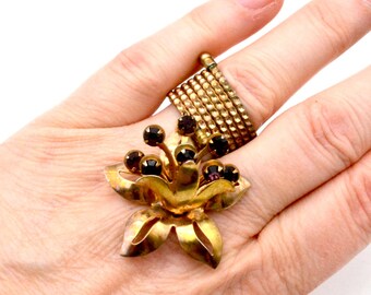 1960s Copper Flower Dangle Ring - Size 10