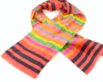 1980's Vintage Neon Stripe Neck Tie Scarf - 13 x 36"