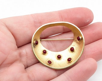 Mid-Century Modernist Gold Plated Carnelian Brooch Made in Italy