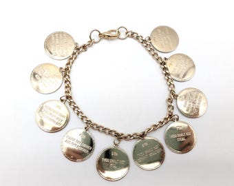 Vintage 10 Commandments Gold Tone Charm Bracelet - Adjustable to 9.5"