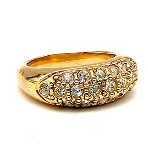 Vintage Avon Gold Plated Pave Crystal Ring - Size 6.75