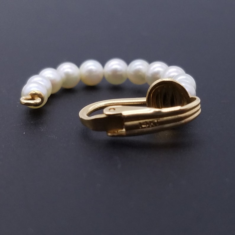 14K Yellow Gold /& Cultured Pearl Half Hoop Clip Estate Earrings 4g 1