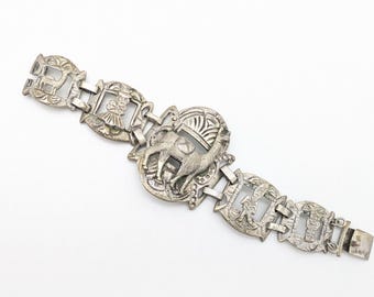 Vintage Peruvian Silver Llama Link Bracelet - Early 20th Century