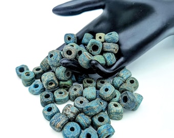 Antique Hebron/Kano Glass Beads; Blue-Greens - 63 Beads