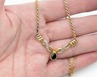 Vintage 18k Gold Vermeil Sterling Silver Genuine Sapphire & Diamond Pendant Necklace - 17"