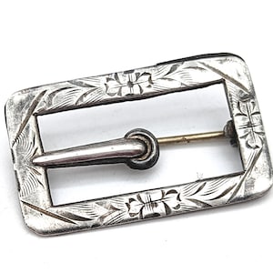 Antique Nussbaum and Hunold Etched Sterling Silver Sash Buckle Pin - 3&quot;