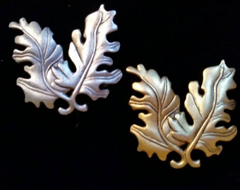 Vintage Signed Danecraft Double Leaf Brooch - Choose Silver or Goldtone