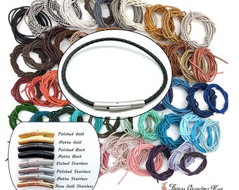 3mm Genuine Braided Leather & Stainless Steel Bayonet Clasp Bracelet - Choice of Clasp, Cord, Length
