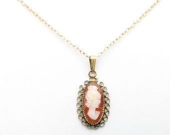 Vintage 12K Gold-Filled Cameo Pendant Choker or Child's Necklace - 14"