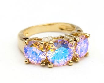 Mercury Mystic Topaz & Gold Vermeil Sterling Silver Three Stone Estate Ring - Size 5.75