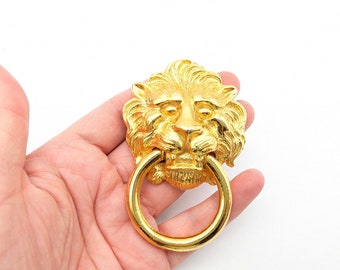 1980s Kenneth J. Lane Gilded Lion Doorknocker Brooch