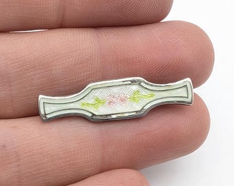 Antique Sterling Silver & Guilloche Enamel Floral Brooch - 1.25"
