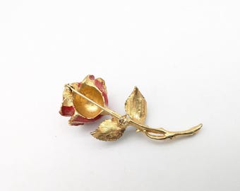 Spilla A Rosa In Smalto Rosso Scuro Con Cristalli – Placcata Oro – Diametro 30 Mm - 3