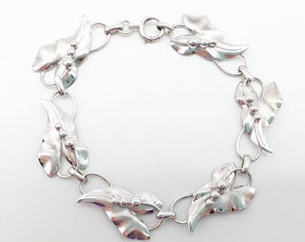 Vintage Sterling Silver Leaf & Berries Link Bracelet - 7.5"