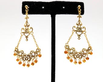 Citrine Rhinestone Boho Dangle Earrings