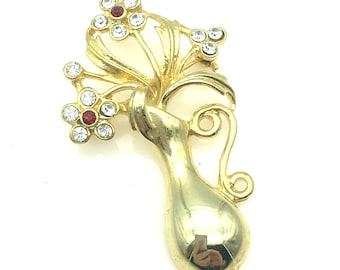 Vintage Gold Tone Vase of Flower Brooch