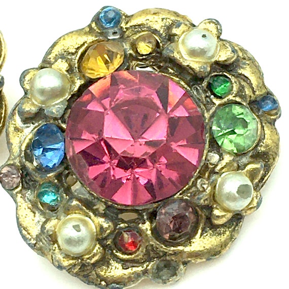 Set of Two Rainbow Rhinestone Circle Brooches - image 3