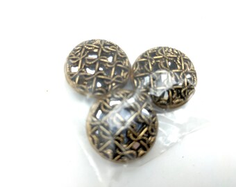 Lot of 3 Mirrored Metal Buttons,  22 mm / 7/8"