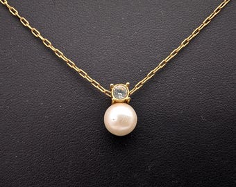 Vintage Napier Faux Pearl & Rhinestone Pendant Choker Necklace -