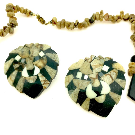 Lion Shell Inlay Vintage Lee Sands Lion Head Inlay Necklace & Earring … - Gem