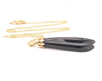 Vintage Black Coral Branch Gold Filled Pendant Necklace -