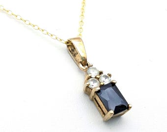 18k Gold Vermeil Sterling Silver Sapphire & CZ Pendant Necklace - 18"