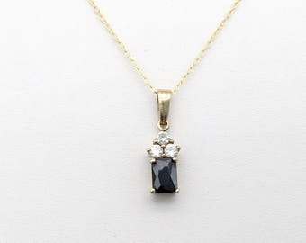 18k Gold Vermeil Sterling Silver Sapphire & CZ Pendant Necklace - 18"