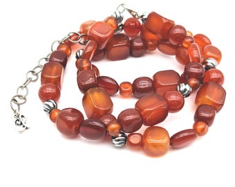 Carolyn Pollack Sterling Silver, Carnelian & Red Jasper Beaded Necklace