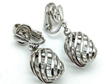 Vintage Crown Trifari Silvertone Dangle Clip-On Earrings