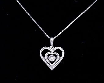 Sterling Silver & Double CZ Heart Pendant Necklace - 18"
