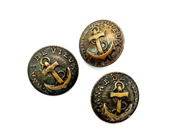 Three Antique Brass Anchor Buttons, 25 mm Canal De Vieux