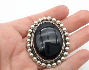 Taxco Sterling Silver & Onyx Pendant/Brooch Signed TO-49 - 2.25"