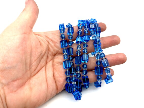 Opera Length Vintage Faceted Blue Glass Bead Neck… - image 2