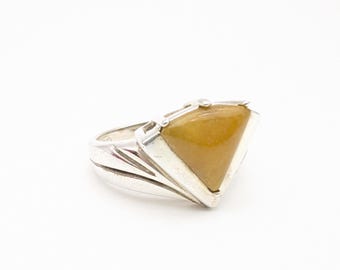 Vintage Sterling Silver & Butterscotch Amber Statement Ring - Size 8