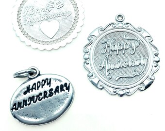 Happy Anniversary Sterling Silver Engravable Charms or Pendants